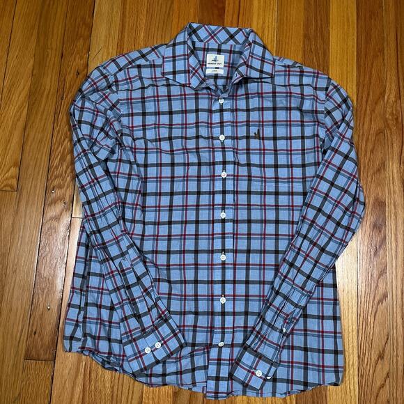 Johnnie O Shirt Large Multicolor Plaid Hangin Out Button Up LongSleeve Surf Logo - Picture 3 of 8